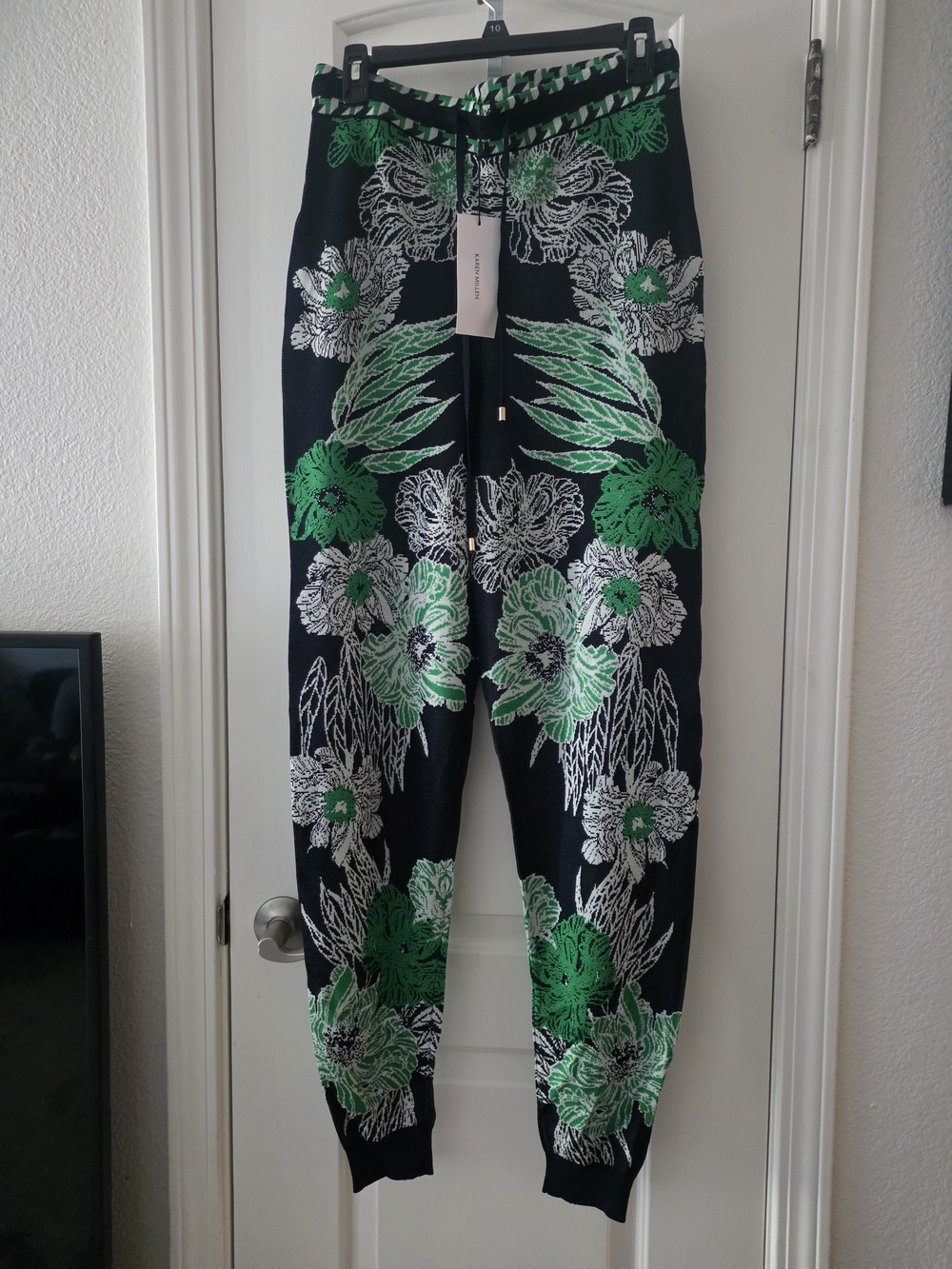 Karen Millen Mirrored Floral Slinky Knit  Lounge Jogger -M.